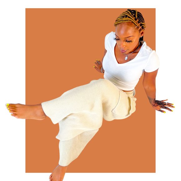 Ribbed Knit Wide Leg Utility Trousers - Picture 3 of 3